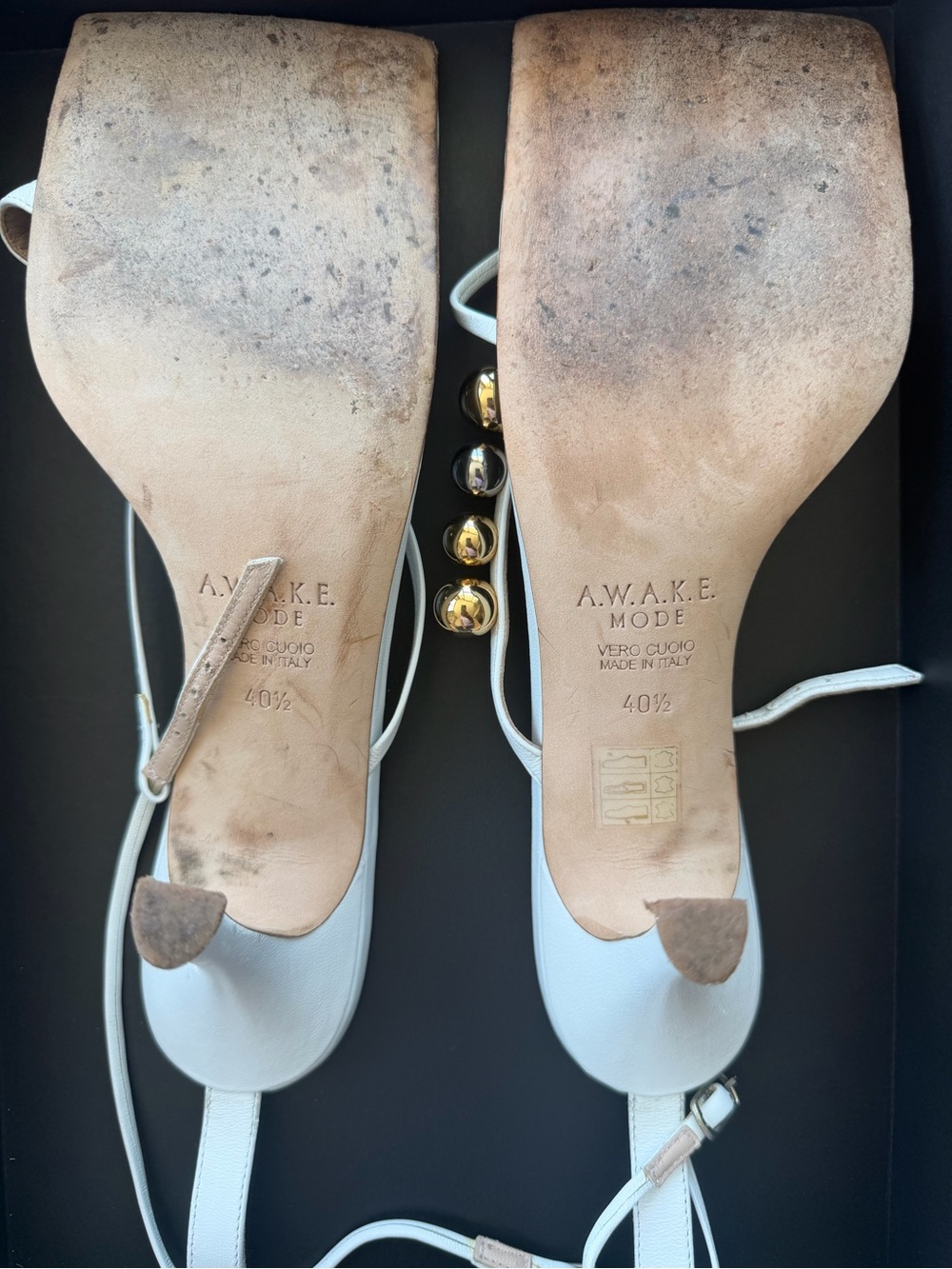 A.W.A.K.E. Mode (Awake mode) Delta White Studded Asymmetrical Sandals - Picture 5 of 9